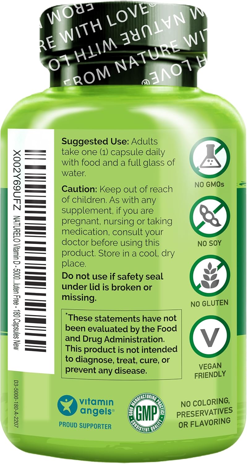 NATURELO Vitamin D3 5000 IU, Joint Support & Bone Health, 180 Count - Image 2
