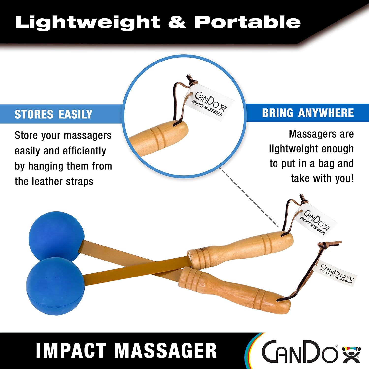 CanDo Percussion Massagers 2 Pack Manual Ball Massage, Flexible Stick Massage Tools for Sore Muscles, Back, Shoulders, Neck, Legs, and Total Body with Comfort Grip Wood Handles, Blue - Image 4