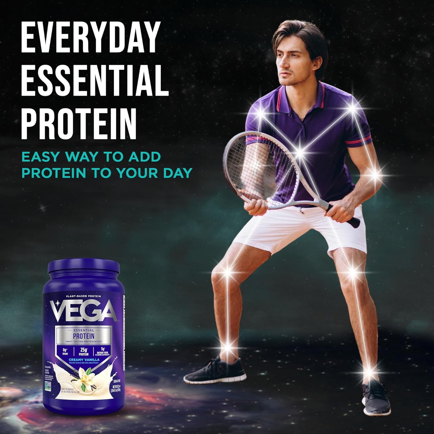 Vega Essential Protein – 25g Plant Based Protein Powder, Creamy Vanilla, Vegan for a Dairy-Free Vanilla Shake – Large Tub, 32.5oz (20 Servings) - Image 3