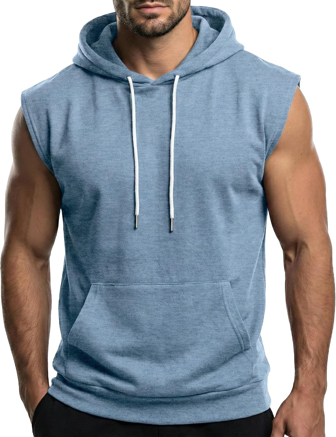 Ohoo Men's Workout Hooded Tank Tops Muscle Cut Off Sleeveless Gym Hoodies