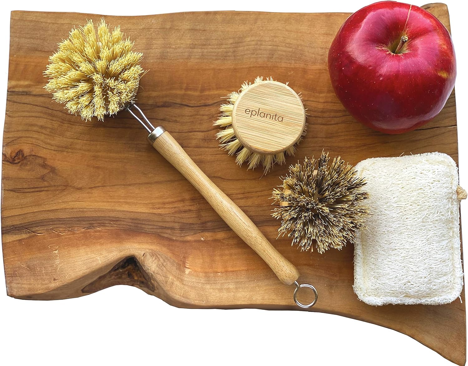 eplanita Natural Dish Brush, 3 Replacement Heads, Kitchen Eco Bamboo Scrubber Brushes, Extra Plant Sponge, Plastic Free Washing Up, Zero Waste Cleaning - Image 4